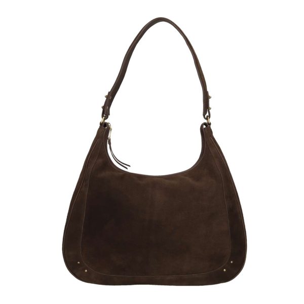 SIERRA Hobo Wildleder Schultertasche braun elegant mit Reißverschluss, Nieten und geprägtem Logo, geräumige Damen Tasche