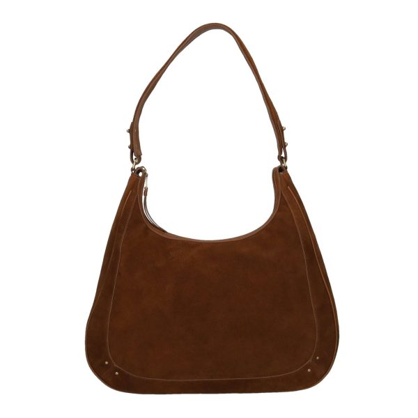 SIERRA Hobo Wildleder Schultertasche cognac stilvoll mit antique brass Details, Reißverschluss und Innenfächern, elegante Damen Tasche