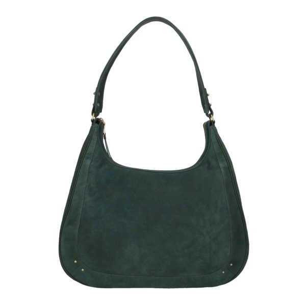 SIERRA Hobo Wildleder Schultertasche dunkelgrün edel mit Nieten, Reißverschluss und viel Stauraum, zeitlose Damen Tasche