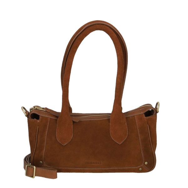 Sierra Wildleder Handtasche cognac vielseitig mit Schulterriemen und Reißverschluss, elegante Damen Tasche