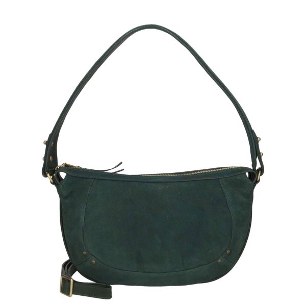 SIERRA Wildleder Schultertasche dunkelgrün elegant mit Reißverschluss, Crossbody Funktion und praktischen Details