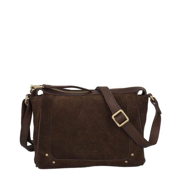 Sierra Wildleder Camera Bag dunkelbraun klassisch mit Kartenfach, Reißverschluss und praktischem Stauraum