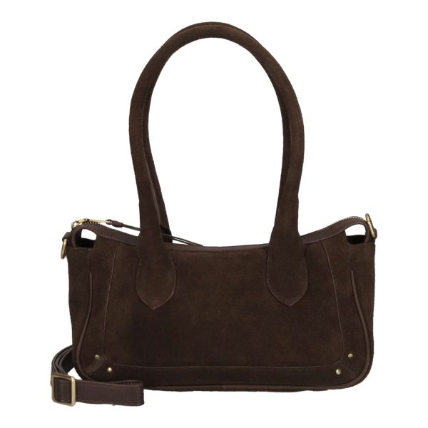 Sierra suede handbag dark brown classic shoulder bag with zip closure and spacious interior