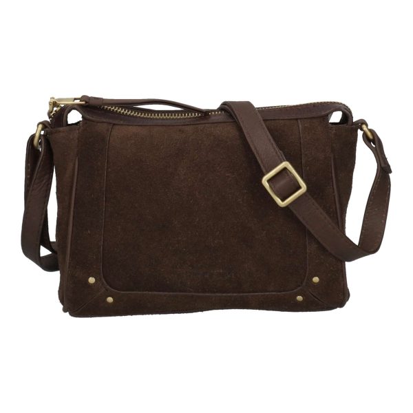 Sierra suede camera bag dark brown classic crossbody bag with zip closure and practical compartments