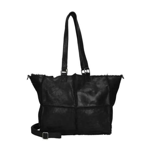 LANA wide tote black leather bag reversible tote with spacious interior and crossbody strap