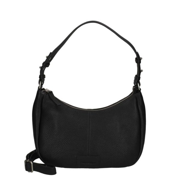 Soft Skylar Shoulderbag Round in zwart leer, compact en rond, dames schoudertas