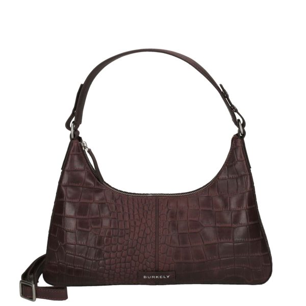 Cool Colbie leren schoudertas van Burkely in brandy brown met crocopatroon en verstelbare band.