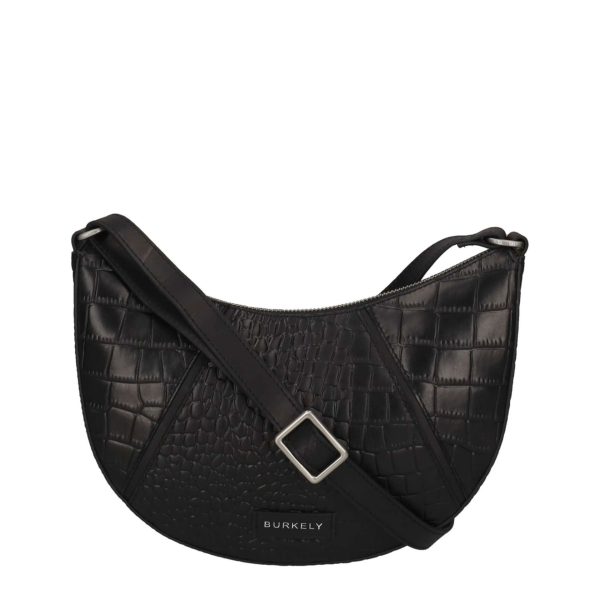 Zwarte Burkely Cool Colbie Crossbody Round leren tas met crocopatroon