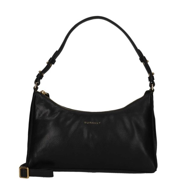 Zwart leren schoudertas dames BURKELY Fine Florence met ritsvakken